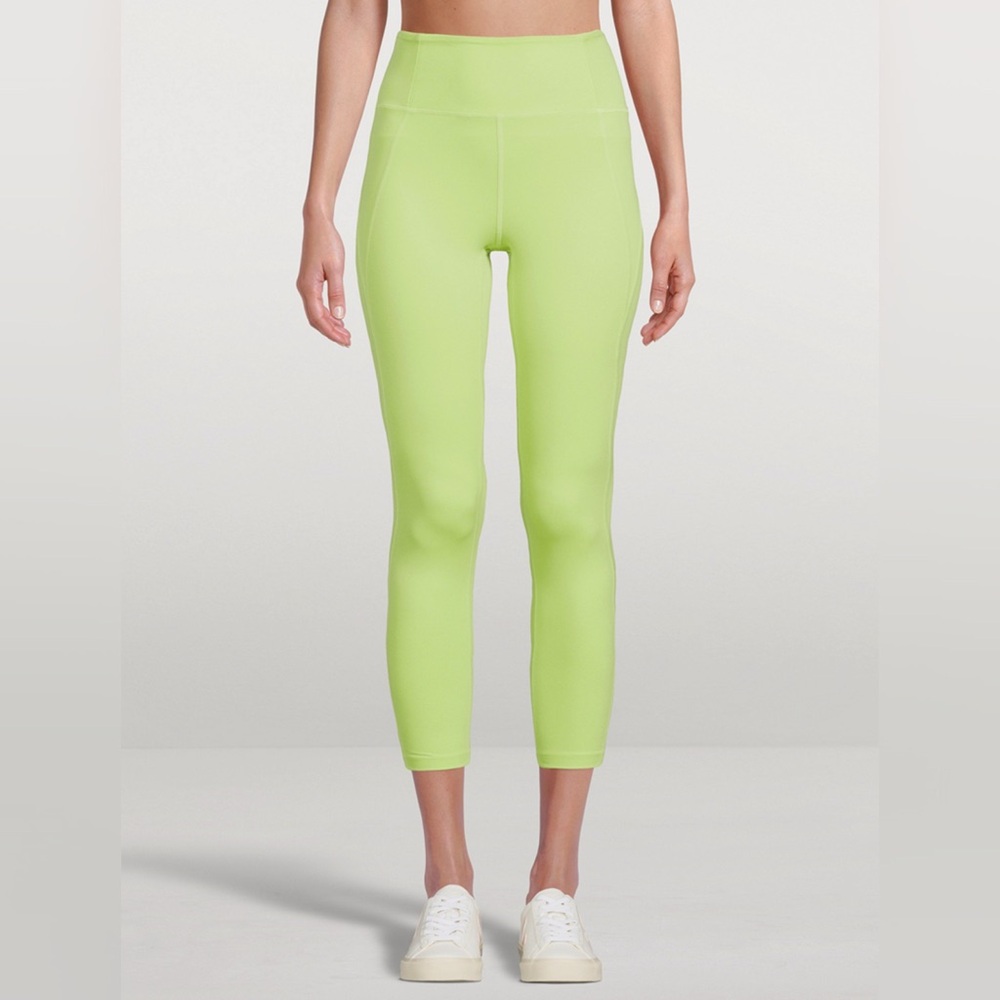 Girlfriend Collective Vibrant Green High-Waisted Crop Leggings Size-S
